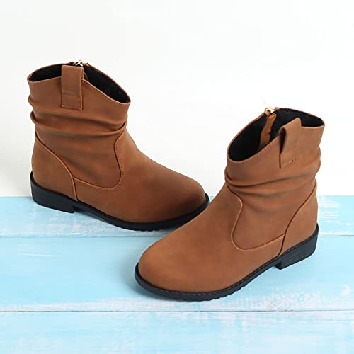 Girls Zip Side Slouchy Boots Western Boots Kids Ankle Boots Girls Low Heel Riding Booties With Zipper Girl Boots Size 44