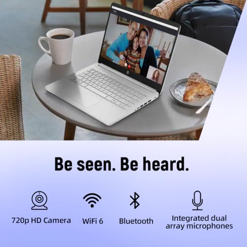 Image of HP 14 inch HD Laptop, Intel N150, 4GB RAM, 384GB Storage (128GB UFS + 256GB SD Card), 720p Webcam, Slim Design, WiFi 6, Student Business Computer, 1 Year Office 365, Win 11 Home S, Natural Silver