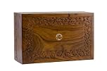 Handmade Rosewood Cremation Urn Box for Human Ashes Adult – Hand-Carved Funeral Memorial Keepsake with Floral Engraving, Wooden Burial Urn (Large : 9" x 5.5" x 4.5" - 180lbs or 72kg, Natural)