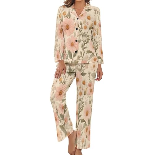 Pyjama femme 2 pièces chic en marguerites médiévales vintage pour nuit