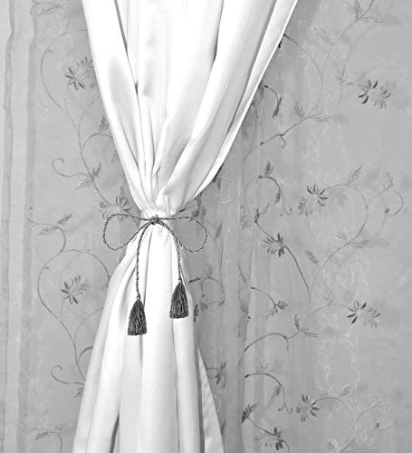 Image of Polyester Door Semi Sheer Curtains, White, Floral, Pack Of 2(7 Feet, White Embroidery + White Blackout)