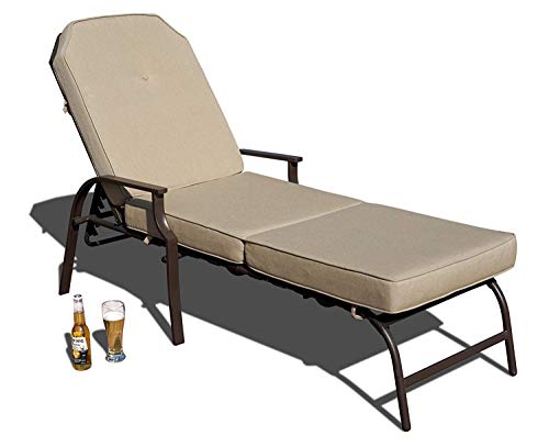 Kozyard Maya Outdoor Chaise Lounge Weather & Rust Resistant Steel Chair with Polyester Fabric Cushion for Pool, Patio, Deck or Yard (Beige)