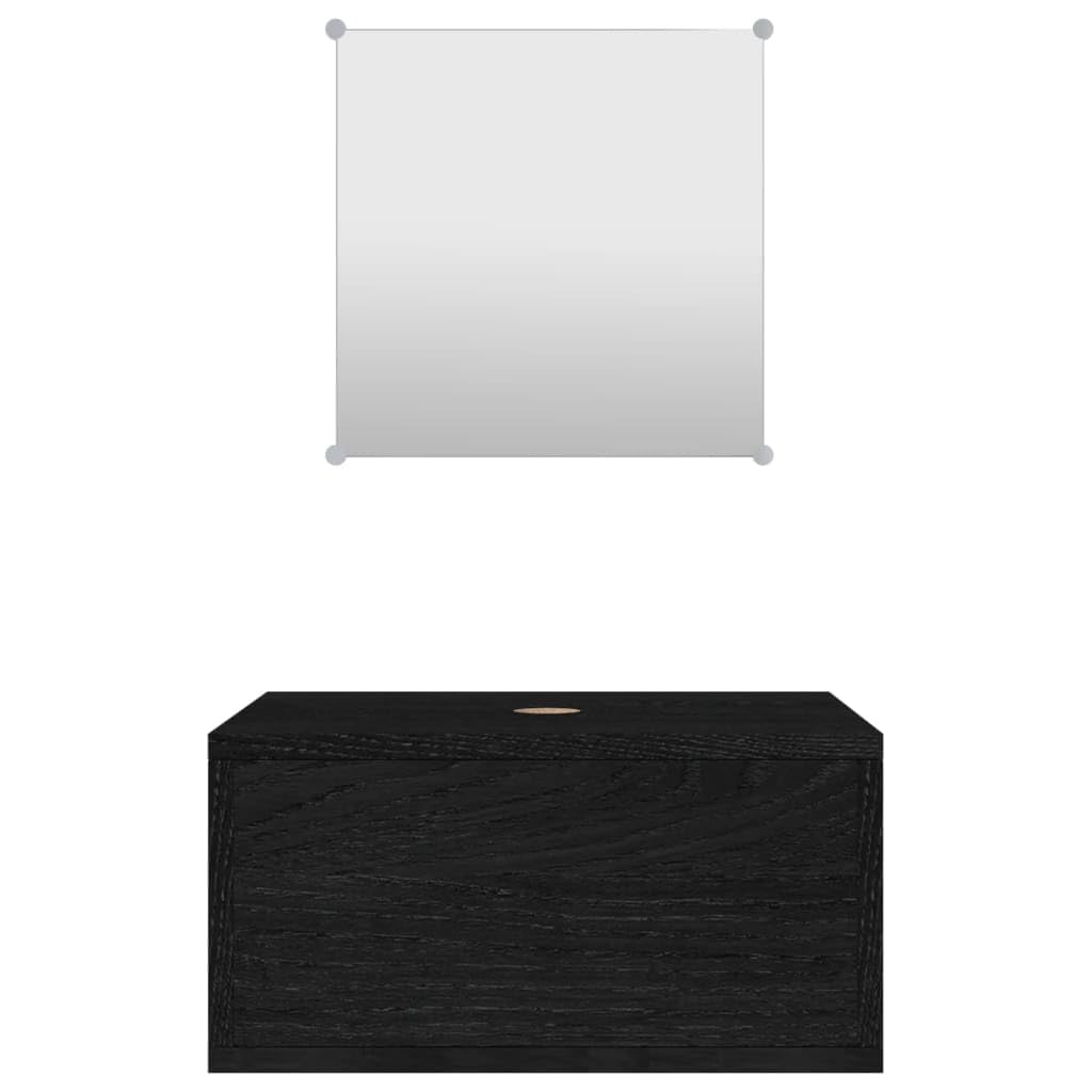 2-częściowy zestaw mebli łazienkowych, czarny, materiał drewnopochodny z szafką pod umywalkę 40 x 34 x 20 cm i lustrem 30 x 30 cm, nie zajmuje dużo miejsca, wiszące meble łazienkowe, miejsce