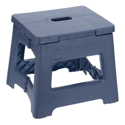 sourcing map 8 Folding Step Stool for Adults 88 lbs Capacity Non-Slip Step Stool with Handle Collapsible Foot Stools, Blue Small Stepping Stool for Bathroom, Bedroom, Kitchen