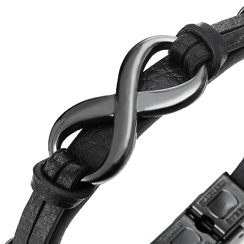 Pulsera de cuero negro con acero inoxidable miniatura 3