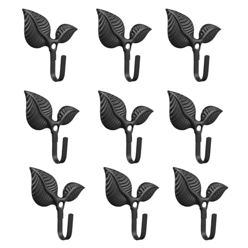 PAMINGONO 12 Ganchos de Pared de Hierro Fundido Forma de Hoja Perchas Decorativas Negras Rústicas para Abrigos Llaves y Bolsos Soporte Vintage Multiusos para Entrada y Cocina 12 Piezas