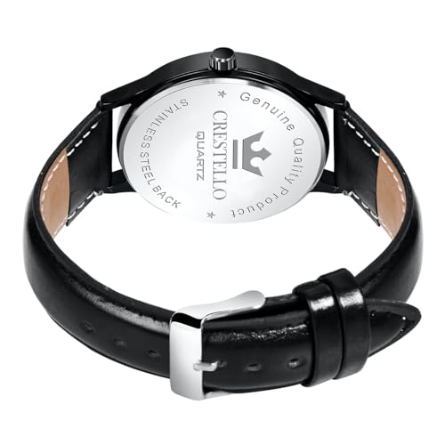 Image of CRESTELLO Faux Leather Strap Analog Wrist Watch for Men (Black /Blue /Green /Brown /Silver Dial) | CR-WT044