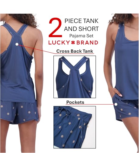 Image of Lucky Brand Womens 2 Piece Lounge Set, Lightweight Soft Pajamas Sleepwear Crossback Tank Top and Sleep Shorts