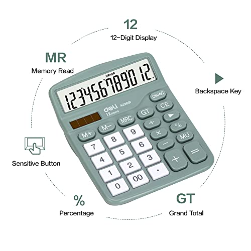 Deli E8 Calculator, Deli Standard Function Desktop Calculators With 12 Digit Large Lcd Display And Sensitive Button, Solar Battery Dual Power Office Calculator thumb #5