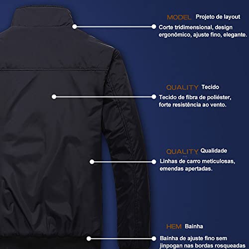 Jaqueta Masculina Quente com Zíper Outono Inverno Jaqueta Casual, Inverno Quente Casaco Espessamento
