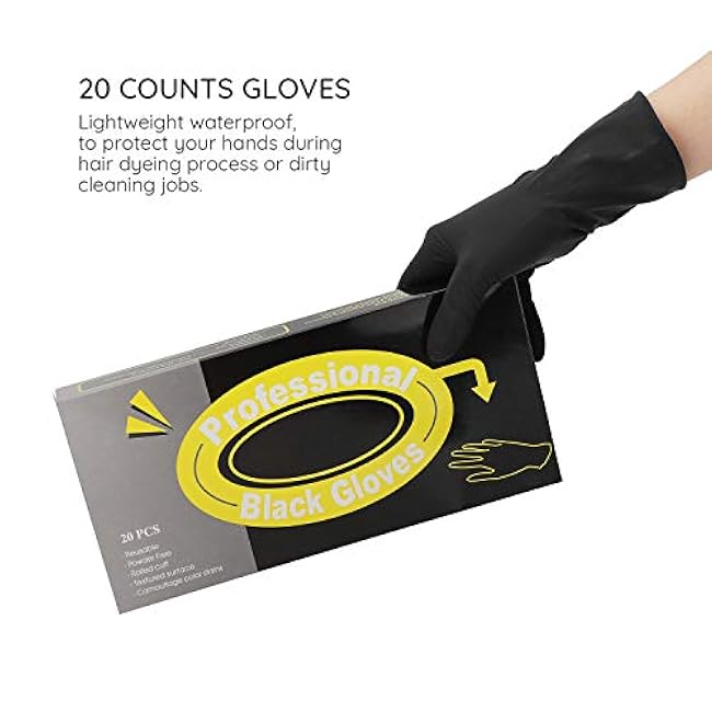 Segbeauty Hair Dye Gloves, 20 Counts Black Reusable Hair Color Gloves Professional Washable Rubber Glove Hair Coloring Accessories for Home Cleaning Hair Dye Salon Highlighting - Medium