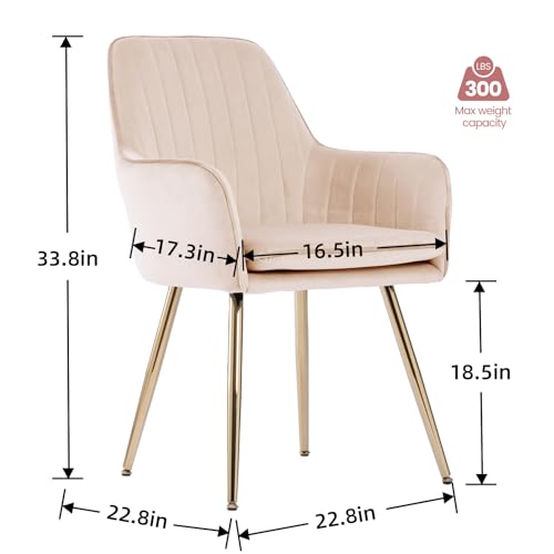 Image of Velvet Dining Chair Set of 2 - Modern Mid-Back Accent Chair with Gold Plating Legs - Upholstered Living Room Chair (Velvet Beige, Set of 2)