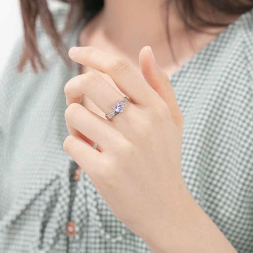 Sterling Silver Promise Ring For Her, Solitaire Big Heart Birthstone Ring for Women, Engraved Customized Personalized Sizes 5-112