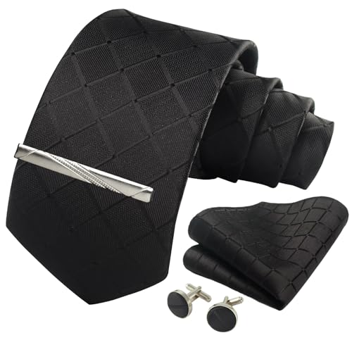 Image of Striped Plaid Polka Dot Mens Tie Formal Necktie Pocket Squares Ties Clips Cufflinks Classic for Men Set