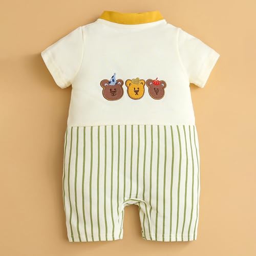 Image of Hopscotch Baby Boys Stripes Print Short Sleeves White Rompers