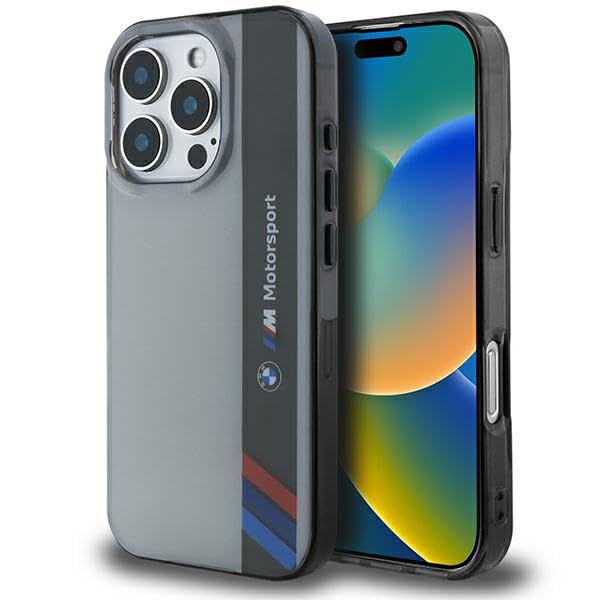 CG MOBILE BMW BMHCP16L23HTFEG Coque rigide pour iPhone 16 Pro 6,3" Gris Motosport IML Rayures verticales