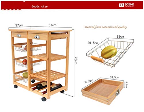 Seven&Plus Solid Wood Folding Utility Cart Kitchen & Dining Room Cart 2-Drawer Removable Storage Cabinet Storage Rack with Rolling Wheels White - Thumbnail 2