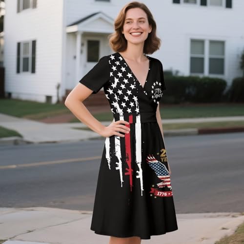 Image of Women's Summer Formal Dresses Short Sleeve Wrap V Neck Dresses Bridesmaid Wedding Guest Dress with Pockets
