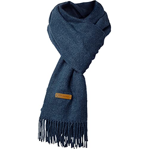 Cashmere Scarf For Womens Mens Super Soft Fashion Long Tassel Blue Scarf（80.7X25.6 In
