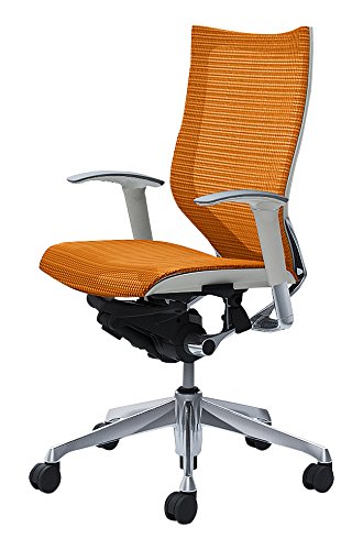 オカムラ オフィスチェア バロン ハイバック 可動肘 座メッシュ オレンジ CP85AW-FDH8 ポリッシュ ホワイトフレーム