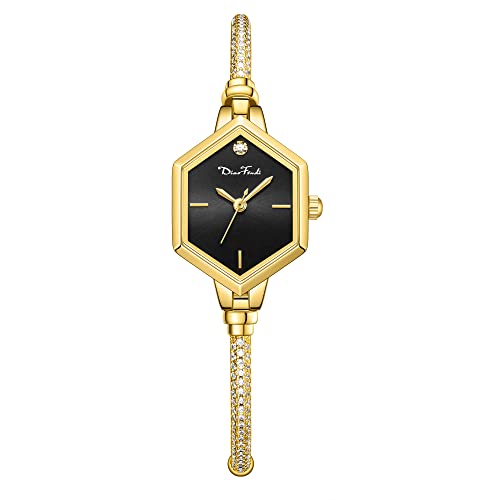 Rose Gold Petite Bracelet Watch For Women Girl, Diamond Dress Analog Hexagonal Mini Women Watch Waterproof (Gold Shell - Black) #TOP1