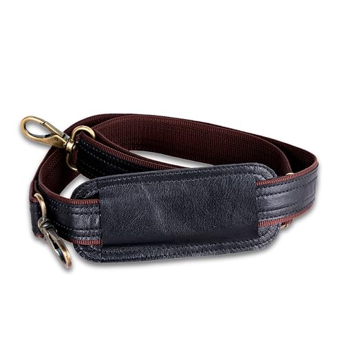 Image of Universal Replacement Shoulder Strap Genuine Leather, 55 inch Adjustable Comfortable Belt with Metal Hooks for Briefcase, Computer Messenger Bag, Laptop Case Luggage /Duffel /Camera (Black)