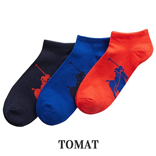 POLO RALPH LAUREN Men's 3-Pack Big Polo Player No Show Ped Sock, Tomato Red, 10-133