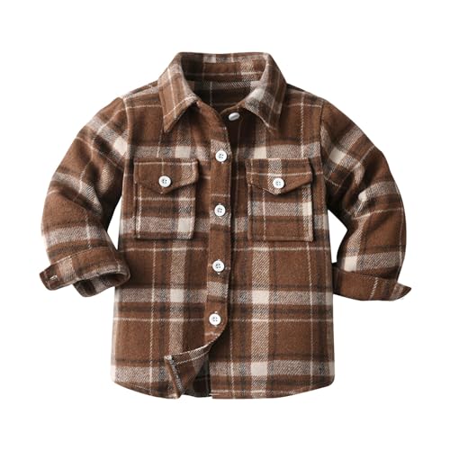 Kids Flannel Checked Tartan Tops Big Boys Plaid Button-Down Jackets Toddler Fall Winter Outcoats Shacket Shirt Wool Top