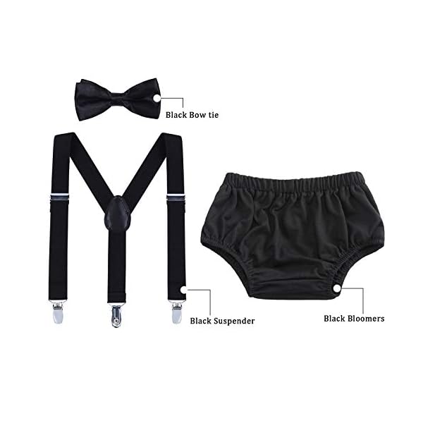 AWAYTR Baby Boys Cake Smash Outfit - First Birthday Party Suspenders Bow Tie Bloomers Set - Image 3
