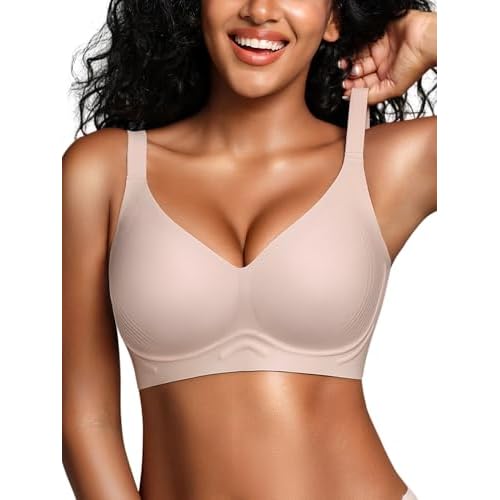 Wireless Jelly Bras for Women - S-3XL Seamless Bra No Underwire Full Coverage Supportive Comfort T-Shirt Bralette Pink X-Large