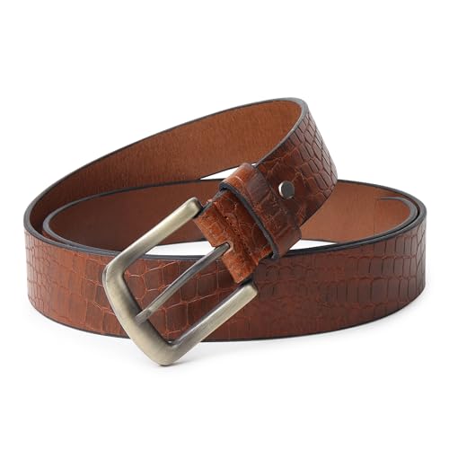 Image of Casual Genuine Leather Belt for Men's /Boys ideal for Jeans. Color - Brown /Tan ||CSBL-CROCO-BR||
