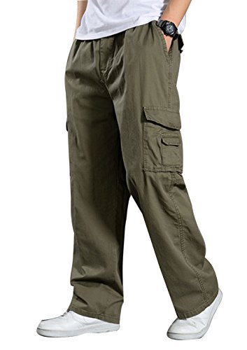 Men's Cotton Full Elastic Waist Button Fly Cargo Pants3