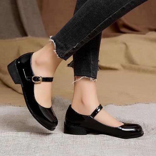 Bellirala Womens Patent Mary Jane Flats Closed Toe Comfortable Shoes4