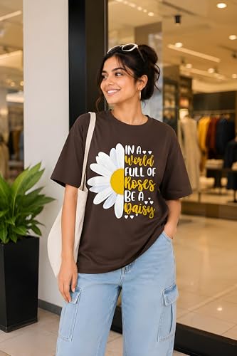 Image of Amazon Brand - Anarva Women Oversized Graphic Printed T Shirt 100% Cotton Drop Shoulder Loose Fit Baggy Casual Tshirt for Girls