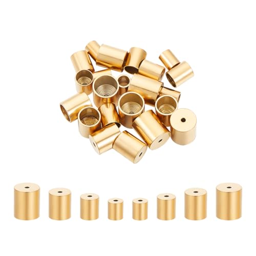 UNICRAFTALE About 24pcs 3/4/5/6mm Gold Column Cord End Metal End Caps Stainless Steel Cord Caps Leather Cord Ends Terminators End Tip Bead Caps for DIY Jewelry Making