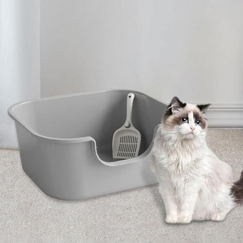 Bac à litière pour chat ouvert avec pelle plastique gris - 5