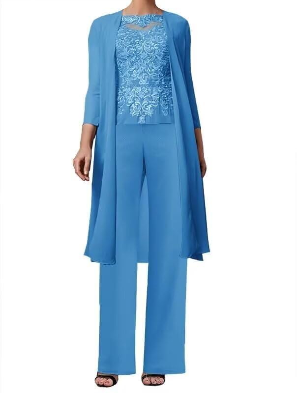 3 Pieces Mother of The Bride Pant Suits for Wedding with Jacket Black Lace Appliques Formal Pantsuits for Women MJ004 5