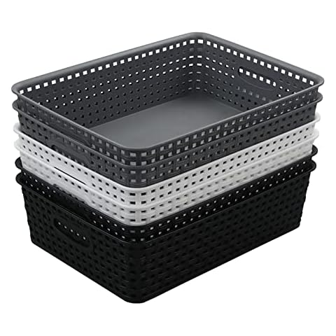 Qshape Plastic Weave Storage Basket Trays, 6 Packs Cover