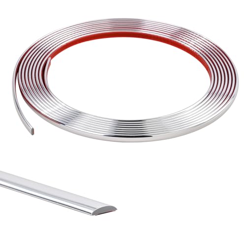 5M Silber Kachelkantenleiste Zierleisten Selbstklebend Tapetenrand Wandperlenleiste Dekorative flache Kante Flexible PVC Vollendungsleisten für Wandkacheln,Decke,Spiegel,Schrank,Platte,8mm