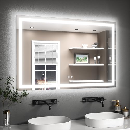 TETOTE Badspiegel mit Beleuchtung 120x80cm, Badezimmerspiegel Beleuchtet Beschlagfrei Badezimmer Wandspiegel Ohne Rahmen Bad Spiegel mit… – Ansicht 1
