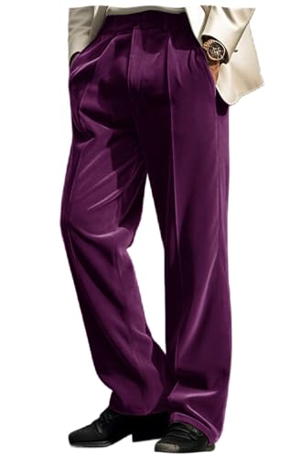 VENNYNG Men's Velvet Dress Pants Casual Trousers Front Pocket Straight Wide Leg Business Daily Wear