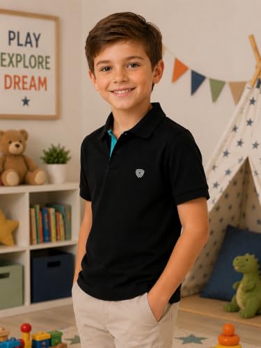 Image of Lux Cozi Boy's Polycotton Polo T-Shirt | Solid Collared Half Sleeve Tee for Kids | Soft Breathable Summer Wear | Casual Smart Polo T-Shirt | 3-14 Years