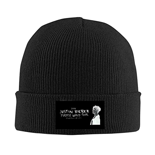 kenwozi Justin Bieber Purpose World Tour 2016 Bonnet unisexe en tricot chaud pour l'hiver Noir, Noir , Taille unique