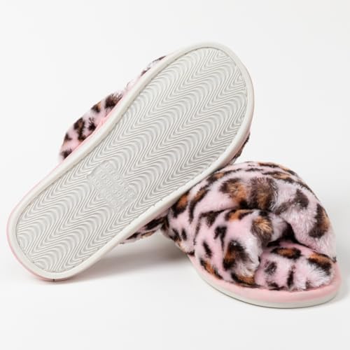 Image of Enteer Women's Slipper Memory Foam Cross Band Fuzzy Slippers Open Toe Cozy House Slippers Cozy Plush Bedroom Indoor Outdoor