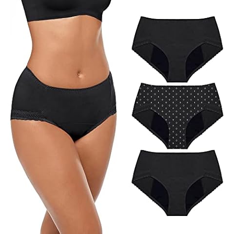 Neione Period Pants Menstrual Underwear Heavy Flow Absorbent Leak Proof Teenage Girls Women Knickers 3-Pk Black 4XL Plus Size Cover