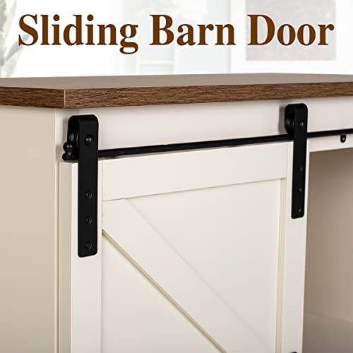 Sophia & William Coffee Bar Cabinet For Kitchen, Farmhouse Sideboard Buffet Storage Cabinet With Sliding Barn Door, Ivory #TOP2