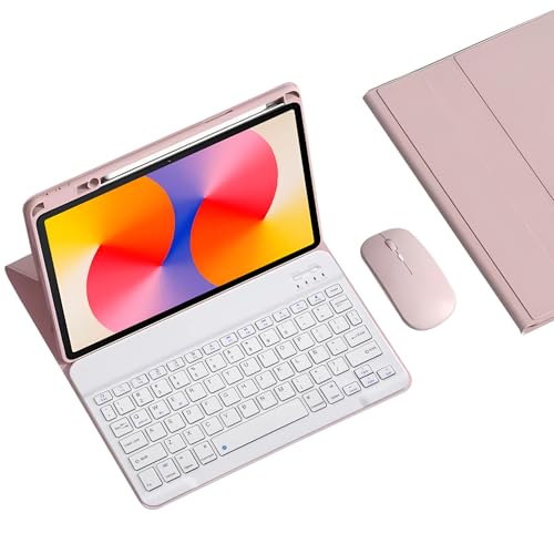 GYSDCAZ Spanish Ñ Keyboard Case for Huawei Matepad SE 11 Inch 2024, Detachable Wireless Bluetooth Keyboard with Pencil Holder, Tablet Mouse,Pink
