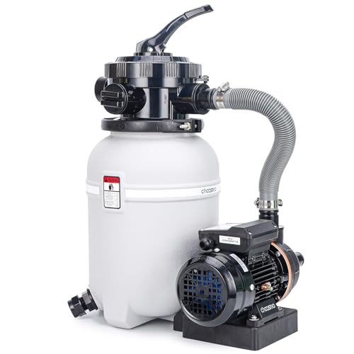 CHOOSMO 10 Inch Sand Filter Pump for Above Ground Pools 2220 GPH 1/4 HP Pool Filtration System 30 lb Sand Tank 6-Way Valve Hose Adapters 115V for 3 0006 500 Gal Pools