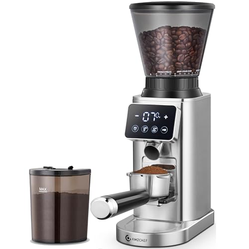 AMZCHEF Electric Coffee Grinder for Home Use - 48 Precise Grind Settings Stainless Steel Conical Burr Coffee Grinder with LED Display Detachable Portafilter Holder