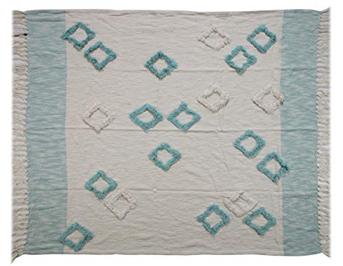 Lr Home Ox Bay Daleyza Blue/White Color Block Hand-Woven Organic Cotton Throw Blanket #TOP4